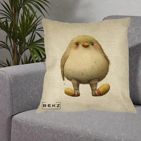 Perna Decorativa Pui Pufos cu Sosete Dungate, 40x40 cm, Crem, Husa Detasabila, Perna Inclusa, BEKZ®