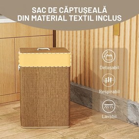 HOMCOM Coș de Rufe 72L cu Capac din Bambus și Sac Detașabil | Aosom Romania