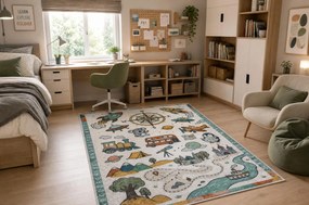 BAMBINO 61420 covor lavabil Grădină Călătorie, alfabet, numere pentru copii anti-alunecare - crem / verde