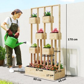 Outsunny Pat înălțat cu spalier, jardiniere din lemn, ghiveci 90 x 45 x 170 cm | Aosom Romania