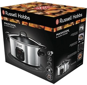 Slow cooker Russell Hobbs MaxiCook 22750-56, 200 W, 6 L,  3 setari temperatura, Timer, Oala mobila, Argintiu/Negru