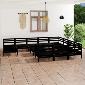 3083313 vidaXL Set mobilier de grădină, 12 piese, negru, lemn masiv de pin