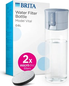 Sticlă filtrantă pentru apă Brita Fill & Go Vital, 600 ml, filtre MicroDisc, fără BPA, albastru deschis