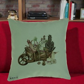 Perna Decorativa Roaba Rustica de Craciun, 40x40 cm, Verde, Husa Detasabila, Perna Inclusa, BEKZ®