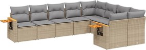 vidaXL Set canapele de grădină, 9 piese, cu perne, bej, poliratan