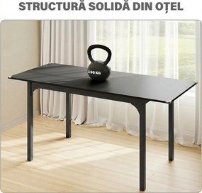HOMCOM Masă de Grădină Extensibilă pentru 4-6 Persoane cu Picioare din Oțel, 160x70x75 cm, Negru | Aosom Romania