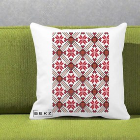 Perna Personalizata Motiv Traditional Ie Romaneasca Rosu, 40x40 cm, Alba Mata, Husa Detasabila, Perna Inclusa, BEKZ®