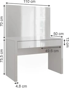 Masuta machiaj cu Oglinda LED si 2 Sertare pentru Cosmetice, Set Masa toaleta 110 cm, Alb Lucios, masuta cosmetica, vanity - SEA812