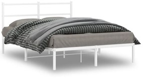 355413 vidaXL Cadru de pat metalic cu tăblie, alb, 135x190 cm