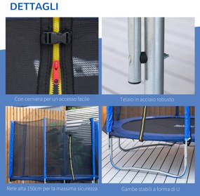HOMCOM Saltea elastică pentru copii și adulți cu plasă de siguranță și bare cu protecție, trambulină de grădină