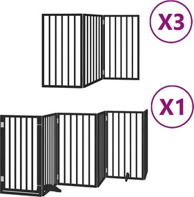 vidaXL Poartă câini pliabilă cu ușă 15 panouri negru 750 cm, lemn plop