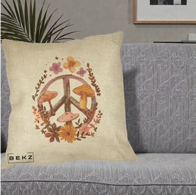 Perna Decorativa Peace Sign Ciuperci Floral, 40x40 cm, Crem, Husa Detasabila, Perna Inclusa, BEKZ®