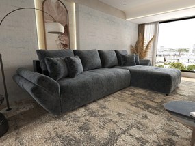 Colțar extensibil dumonde cu ladă de depozitare si sezut confortabil din spuma high-density, Berlin XL Euphoria Graphite 350x185 cm II