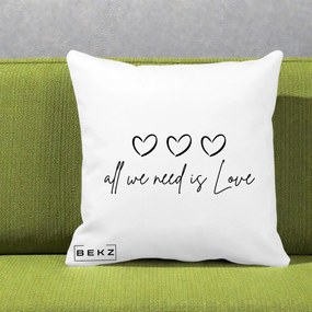 Perna Decorativa All We Need Is Love, 40x40 cm, Alba Mata, Husa Detasabila, Perna Inclusa, BEKZ®