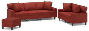 3153999 vidaXL Set de canapele cu perne, 3 piese, roșu vin, piele ecologică