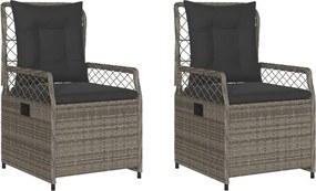 vidaXL Scaune de grădină rabatabile cu perne, 2 buc., gri, poliratan