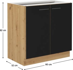 Dulap de bucătărie inferior, negru mat / stejar artizan, MONRO 80 D 2F BB