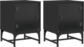 vidaXL Noptiere cu uși din sticlă, 2 buc., negru, 35x37x50 cm