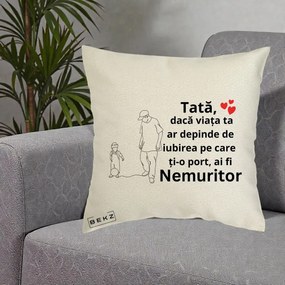 Cadou pentru Tata - Perna Personalizata Tata Nemuritor Joaca cu Mingea, 40x40 cm, Ecru, Husa Detasabila, Perna Inclusa, BEKZ®