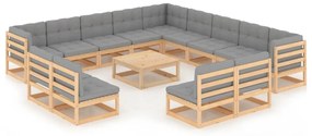 vidaXL Set mobilier de grădină cu perne, 14 piese, lemn masiv de pin