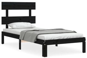 3193525 vidaXL Cadru de pat cu tăblie, negru, 100x200 cm, lemn masiv