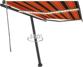 vidaXL Copertină automată senzor vânt&LED, portocaliu&maro, 300x250 cm