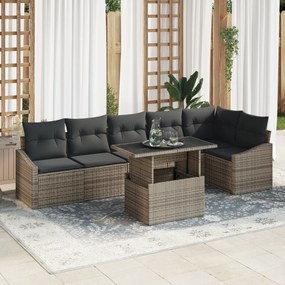 vidaXL Set de canapele pentru grădină cu 7 piese și perne gri din rattan poliesteric