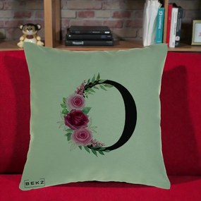 Cadou Personalizat - Perna Personalizata Monograma Florala Litera O, 40x40 cm, Verde, Husa Detasabila, Perna Inclusa, BEKZ®