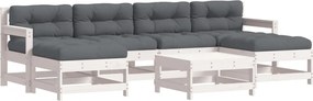 vidaXL Set mobilier de grădină cu perne, 7 piese, alb, lemn masiv