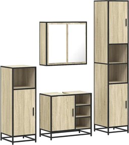 vidaXL Set de mobilier de baie din 4 piese din lemn de stejar Sonoma