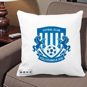 Perna Personalizata FC Politehnica Iasi Fotbal, 40x40 cm, Alba Mata, Husa Detasabila, Perna Inclusa, BEKZ®