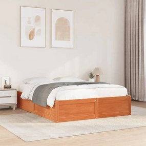 vidaXL Cadru pat fără saltea, maro ceruit, 140x190 cm, lemn masiv pin