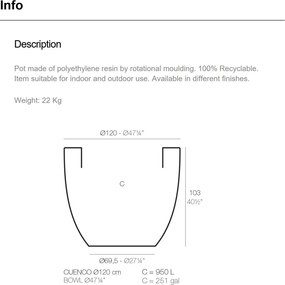 Ghiveci plante design decorativ modern exterior/interior CUENCO BOWL POT 120x104cm