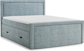 Pat boxspring albastru deschis cu spațiu de depozitare 200x200 cm Fresco – Maison de Rêve