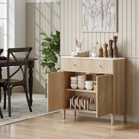 HOMCOM Comodă de Bucătărie cu 2 Sertare, Dulap și Blat cu Efect de Marmură Stejar | Aosom Romania