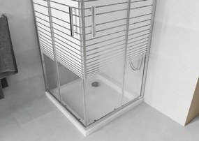 Mexen Rio cabina de duș pătrată 80 x 80 cm, dungi albe, crom + cadă Flat, alb - 860-080-080-01-20-4010