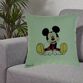 Perna Personalizata Mickey Mouse Relaxat, 40x40 cm, Verde, Husa Detasabila, Perna Inclusa, BEKZ®