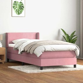 vidaXL Pat box spring cu saltea, roz, 100x220 cm, catifea