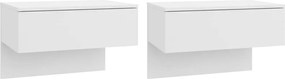 vidaXL Noptiere de perete, 2 buc., alb extralucios