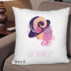 Perna Personalizata Zodie Berbec, 40x40 cm, Alb Pufos, Husa Detasabila, Perna Inclusa, BEKZ®