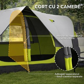 Outsunny Cort de Camping cu 2 Dormitoare pentru 6-8 Persoane | Aosom Romania