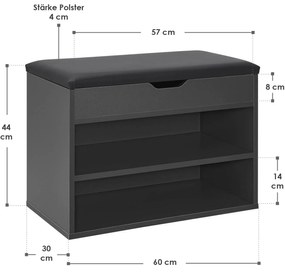 Suport pantofi cu capac rabatabil și șezut căptușit 60 x 30 x 44 cm gri