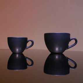 Set 2 Cesti + 2 Farfurii Cafea Vulcano (1 Cesca Espresso 70ml, 1 Cesca Cappuccino 200ml, 2 Farfurii ) Negru Mat Carbon