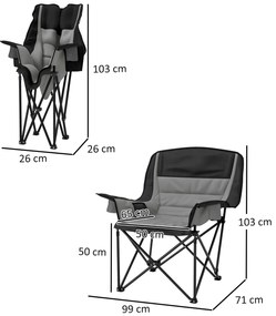 Outsunny Scaun de Camping Pliabil cu 2 Suporturi pentru Pahare și Buzunare Laterale, 99x71x103 cm, Gri | Aosom Romania