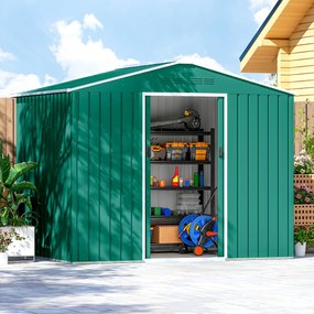 Outsunny Magazie de grădină exterioară 3,6 m² 236x171x191 cm cu uși culisante și fante de ventilație Verde | Aosom Romania