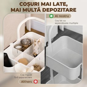 HOMCOM Cărucior de Bucătărie Multifuncțional cu 3 Nivele, Coșuri și Cârlige Detașabile, 42x38x86.5 cm, Negru | Aosom Romania