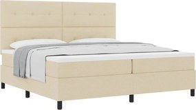 vidaXL Pat cu arcuri cu saltea cu headboard Crem 200 x 200 cm țesătură