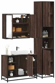 vidaXL Set mobilier de baie, 3 piese, stejar maro, lemn prelucrat