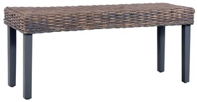 vidaXL Bancă, gri, 110 cm, ratan kubu natural și lemn masiv de mahon