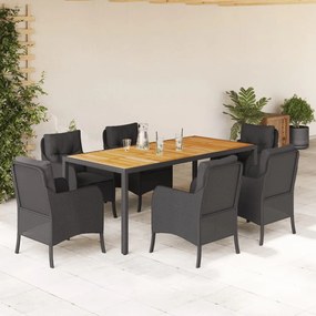 vidaXL Set mobilier de grădină cu perne, 7 piese, negru, poliratan